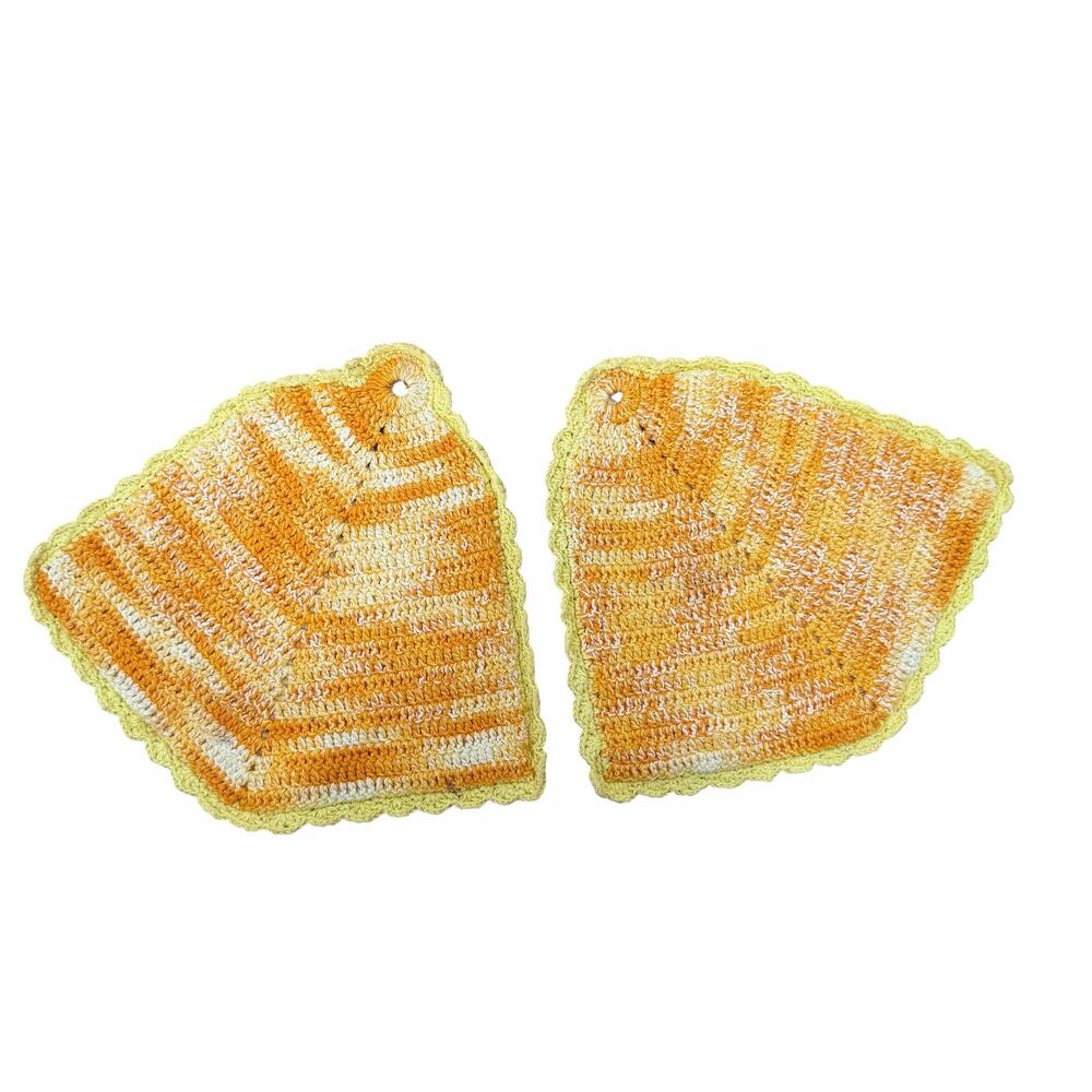 Set of 2 Vintage Crochet Potholders Orange Yellow